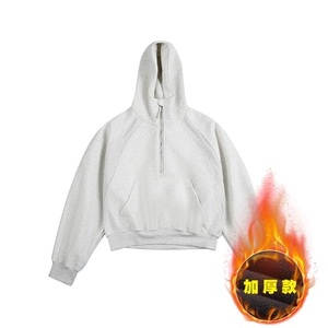 秋冬加绒新款上衣时尚潮百搭宽松重磅结构感连帽卫衣男WY751 P60图片