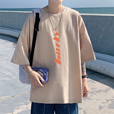 YT26006-P30亚麻短袖t恤男大码五分袖男宽松七分袖港风模特，男装T恤，电商A040