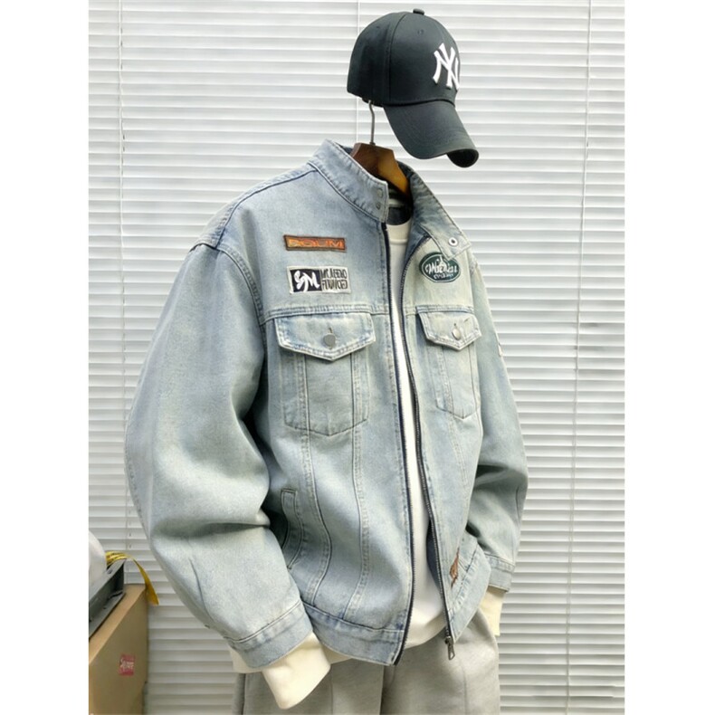 美式复古贴章水洗做旧刺绣牛仔外套男女高街工装夹克JK86155-p70,男装工装外套,星座1008