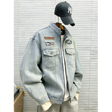 美式复古贴章水洗做旧刺绣牛仔外套男女高街工装夹克JK86155-p70，男装工装外套，星座1008
