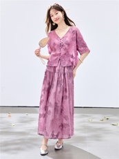 夏季新款现货！2026休闲风宽松版重工刺绣上衣+刺绣大摆半裙套装，女装套装/套裙，宝儿家