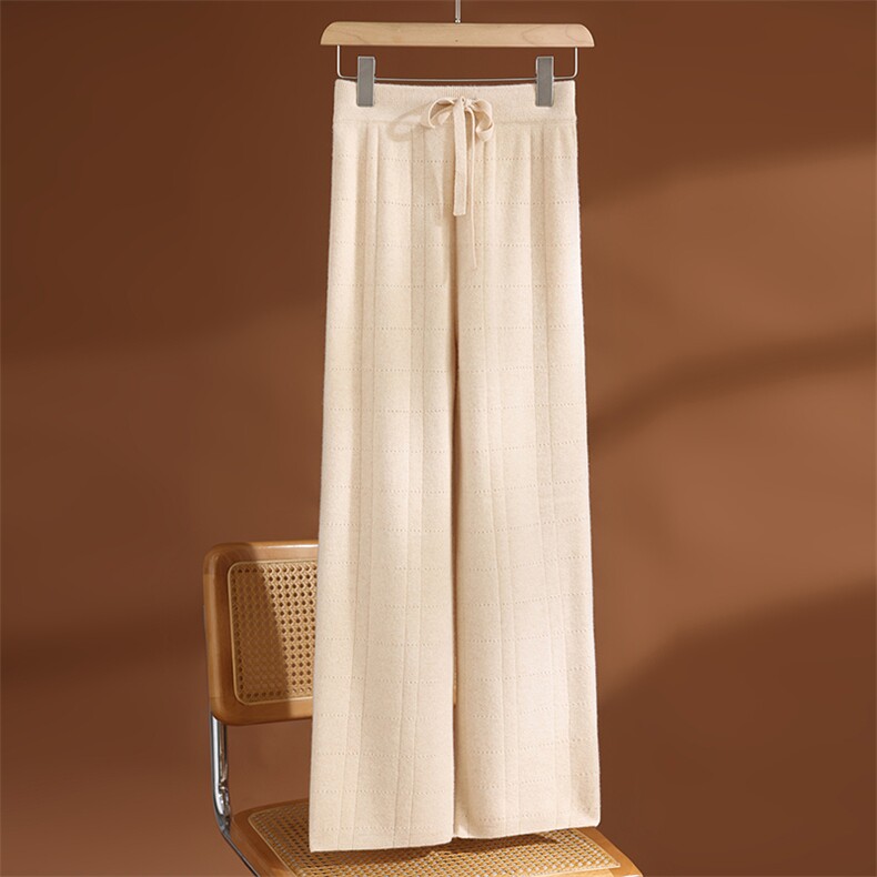 2025年秋季新款百搭女士四平挑孔方格阔腿裤，女装休闲裤，玛莎羊绒