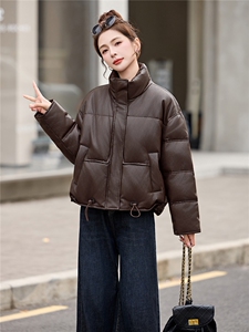 pu皮短款羽绒服女冬季2025新款小个子今年流行款加厚保暖外套立领图片