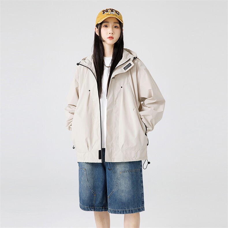 冲锋衣男女秋季中性潮流连帽刺绣外套学院风青年A266-JK8011-P45图片