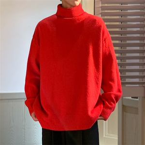 311B-1-3982-P41控79重磅港风套头高领春色大码针织毛衣外套男图片