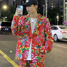 XZ01春装文艺男大码宽松西服东北大花潮牌开衫男女风民族特色，男装西服，星座115A(原星座507）