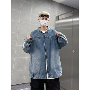 秋季美式复古宽松水洗牛仔外套男潮牌百搭工装夹克长袖7060 P75图片