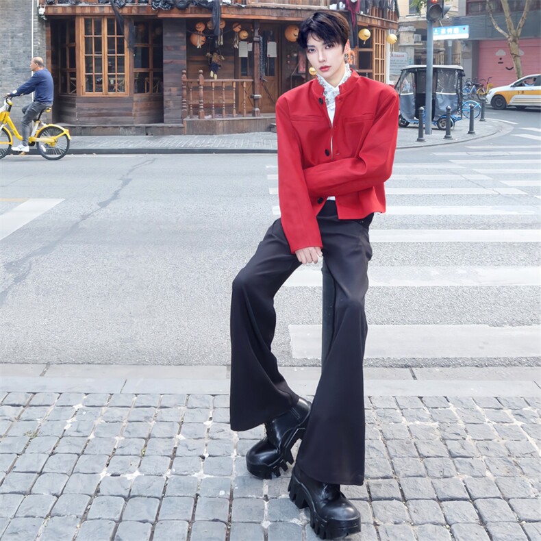 （图）酒红色毛呢短裤夹克外套2830-P100（裤子：2611），男装夹克，星座910-5