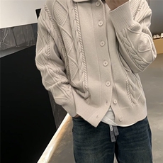秋冬装麻花针织衫男款保暖外套轻熟休闲纽扣开衫高领毛衣男，男装针织衫/毛衣，星座506A