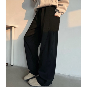 美式重磅解构弯刀裤男秋冬加绒加厚宽松直筒休闲裤 D384 P68图片