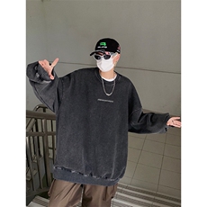 得物抖音高品质二开360克重磅做旧炒雪花纯色圆领水洗卫衣1521，男装卫衣，电商A486