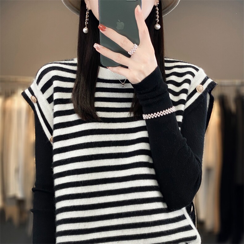 时尚条纹毛衣女宽松显瘦针织衫 马甲图片