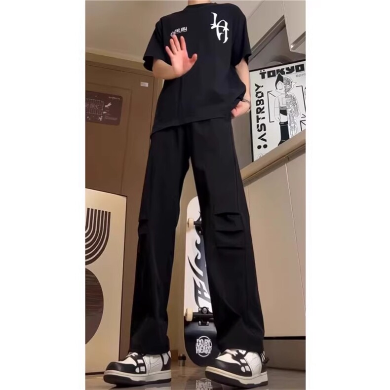 夏季冰丝裤小众褶皱设计感直筒休闲长裤A061-W9822-特P25控49,男装休闲裤,电商A061