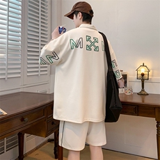 夏款青少年宽松半袖套装刺绣印花翻领Polo衫男女6631-P70控价98，男装Polo衫，电商A441-1