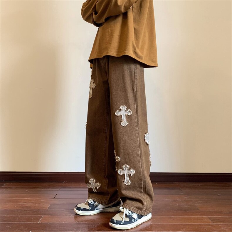 秋季新款美式十字架贴布绣牛仔裤XZ604-KN08-P65控78,男装牛仔裤,星座604