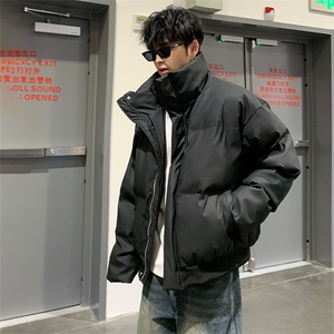 现货5W件冬季三防重磅硬挺boxy短款羽绒立领PU皮棉衣外套加厚棉服图片