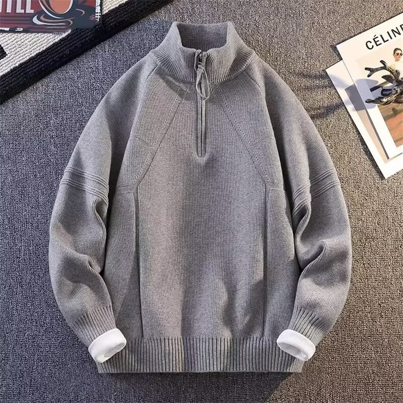 M37-P55潮流百搭时尚ins文艺气质原宿北极绒半高领拉链毛衣,男装针织衫/毛衣,电商B323A