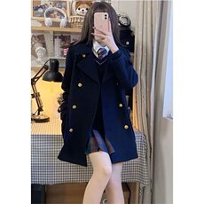 2025秋冬美式毛呢大衣外套女百搭日系学院风西装双排扣呢子大衣，男装西服套装，星座1210-1
