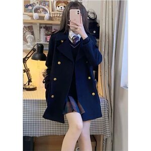 2025秋冬美式毛呢大衣外套女百搭日系学院风西装双排扣呢子大衣图片
