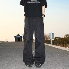 杏色美式街头工装裤男春秋季设计感宽松痞帅垂坠感直筒裤子休闲裤，男装工装外套，星座218-1（原230）