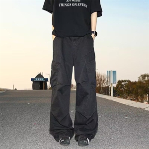 杏色美式街头工装裤男春秋季设计感宽松痞帅垂坠感直筒裤子休闲裤图片