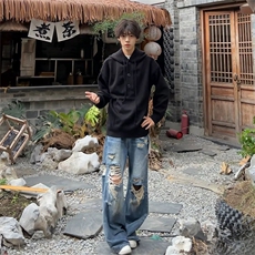 抖音得物保暖立领拉链针织外套秋冬宽松慵懒风纯色毛衣上衣AM047，男装针织衫/毛衣，电商A443