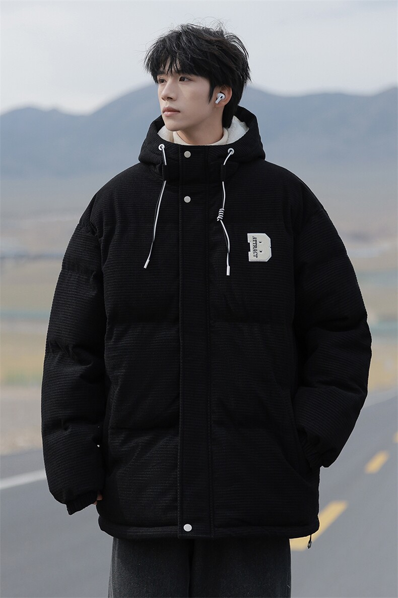 冬季青少年灯芯绒连帽棉衣潮牌羊羔毛加绒加厚棉服外套5305-P85,男装棉衣,电商B306