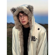 网图有货小恶魔豹纹麂皮毛领座山雕夹棉棉服外套男女A1131-P110，男装棉衣，星座1505