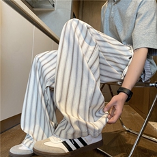 2025夏季新款潮流条纹慵懒宽松阔腿休闲裤B315-K25716-特p40控78，男装休闲裤，电商B315