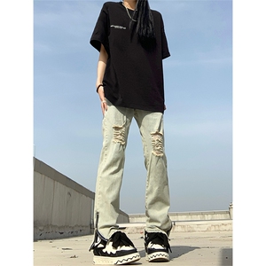 B221 美式ins高街暗黑拉链小脚弹力破洞牛仔裤 LK23060-P65 控88图片