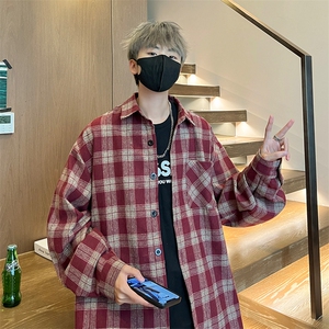 8XL-M 格子衬衫男长袖秋季美式复古潮宽松衬衣外套CS516P55控78图片
