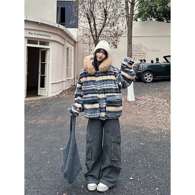 网图有货条纹毛领可拆线连帽棉服外套男女保暖棉衣A1117-P130,男装棉衣,星座1505