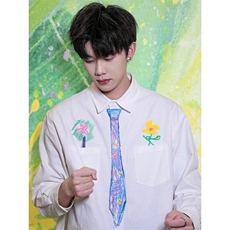 网图学院风小众涂鸦领带长袖衬衫男女春季2025新款设计感正肩上衣，男装衬衫，星座601-1