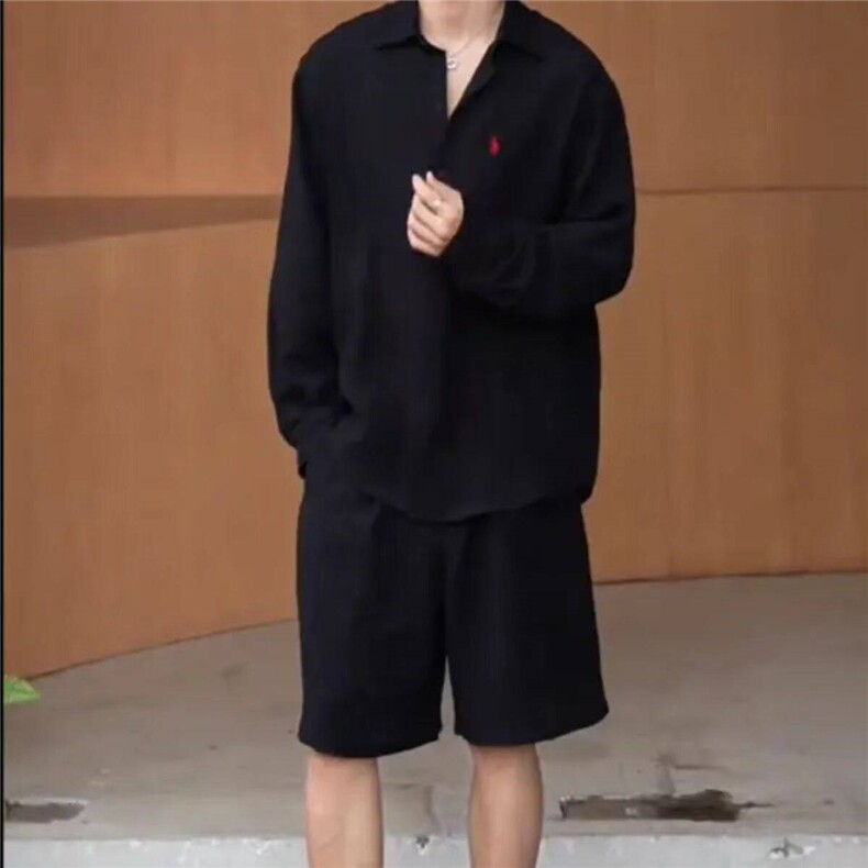 网图慎用夏季休闲松弛感老钱风慵懒简约长袖衬衫套装TZ559P75，男装休闲套装，电商A128
