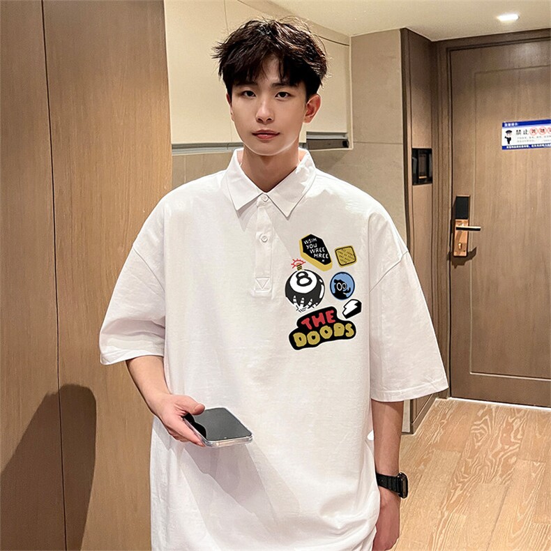 可设48小时支持抖音得物来样二开 网眼透气翻领t恤美式短袖POLO衫图片