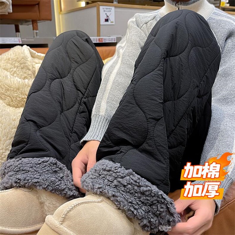 抖音羊羔毛菱格中性夹棉大码阔腿棉裤K5613J加棉-特P45控78，男装棉裤，电商A001