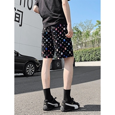 DK162-P32花白短裤男女夏季新款休闲冰丝沙滩中裤宽松百搭五分裤，男装牛仔裤，电商A178