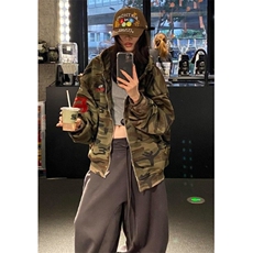 迷彩连帽卫衣外套女秋季刺绣拉链开衫重磅宽松情侣上衣W226，女装短外套，星座1116A（原606A-3）
