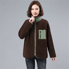 时尚仿羊羔绒外套女2021冬装新款气质两面穿立领保暖上衣潮，女装大码女装，奕阳依阁