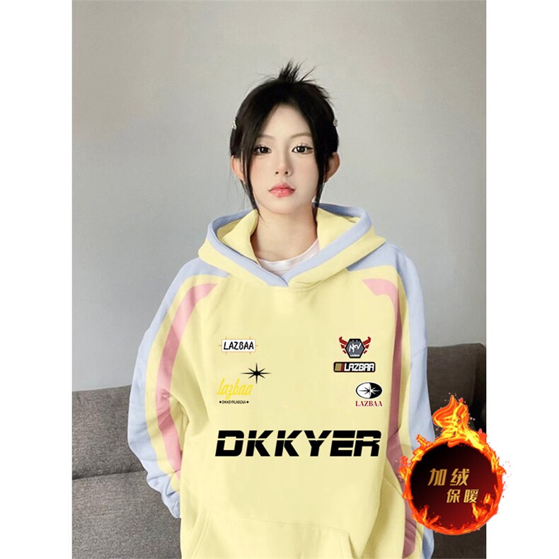 抖音得物供货提供视频秋冬重磅美式宽松接拼连帽卫衣32176,男装卫衣,电商A486