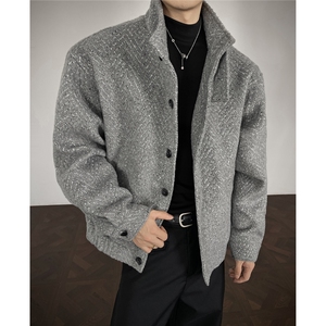 鱼骨条纹呢子内胆加棉加厚棉衣宽松立领棉服A170-N63-P118图片