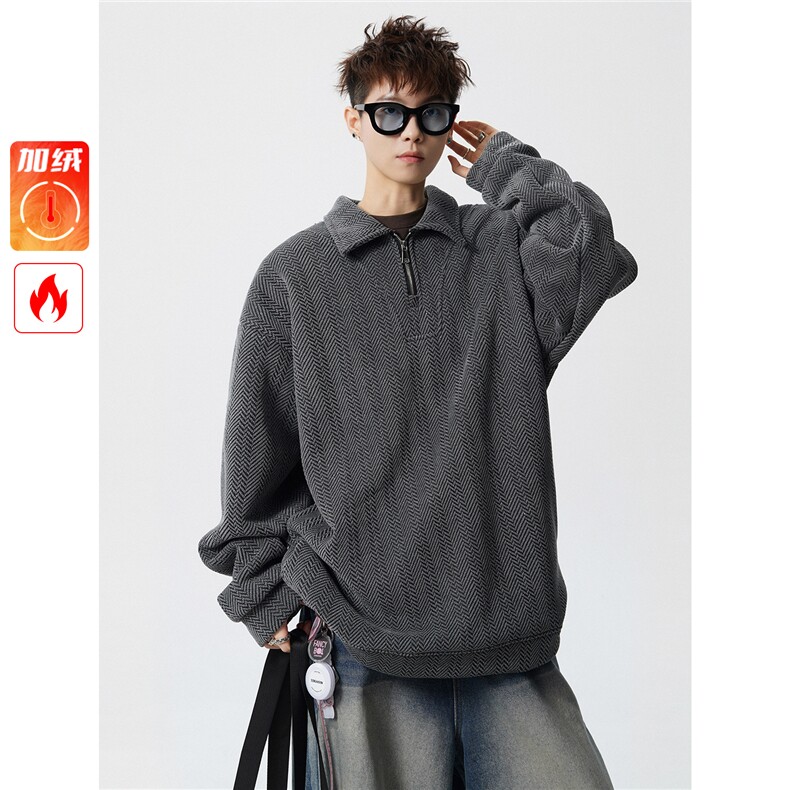 雪尼尔满天星半拉链翻领卫衣大码高级Polo衫外套LW610特P50加绒60图片