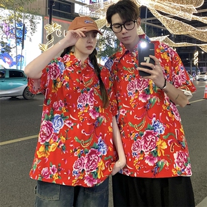 P01中性男女休闲大码花衣服polo衫宽松透气东北大花风团队服图片