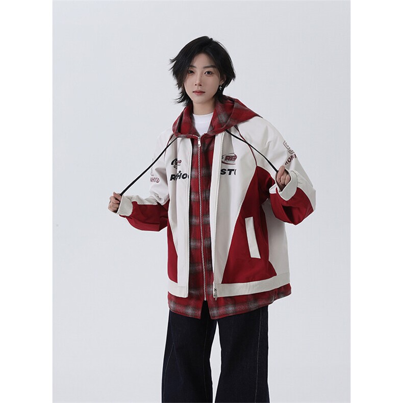 春季港风美式潮牌假两件字母印花连帽夹克XZ213-JK6666-P80控128,男装夹克,星座213