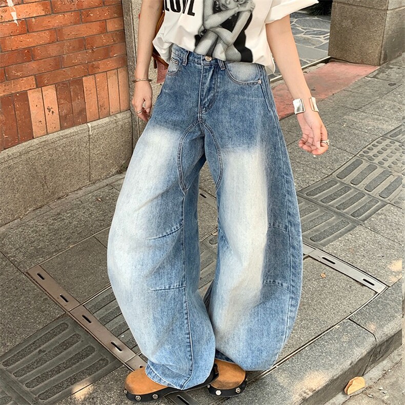 2025夏季新款美式复古水洗宽松直筒牛仔裤女百搭垂感阔腿裤子,男装牛仔裤,星座1210-1