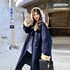 复古拼接羊羔毛派克服女2025冬季新款时尚中长款加厚保暖通勤外套，女装羽绒服，2C293