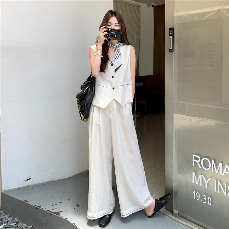 老钱风西装马甲阔腿裤套装女夏2025新款ootd穿搭巨好看两件套爆款图片