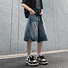 美式弯刀牛仔短裤男女夏潮牌百搭阔腿中裤高街五分裤子RK2847-P41，男装牛仔裤，星座412-2