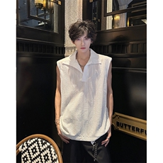 8XL-M夏竖条纹纯棉背心男韩版宽松坎肩休闲运动午休T恤肌理DX333，男装背心/马甲，电商D206-1