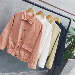 204-JK01-P45茄克衫2021春秋 纯色落肩夹克 百搭外套跑量白xc日系图片